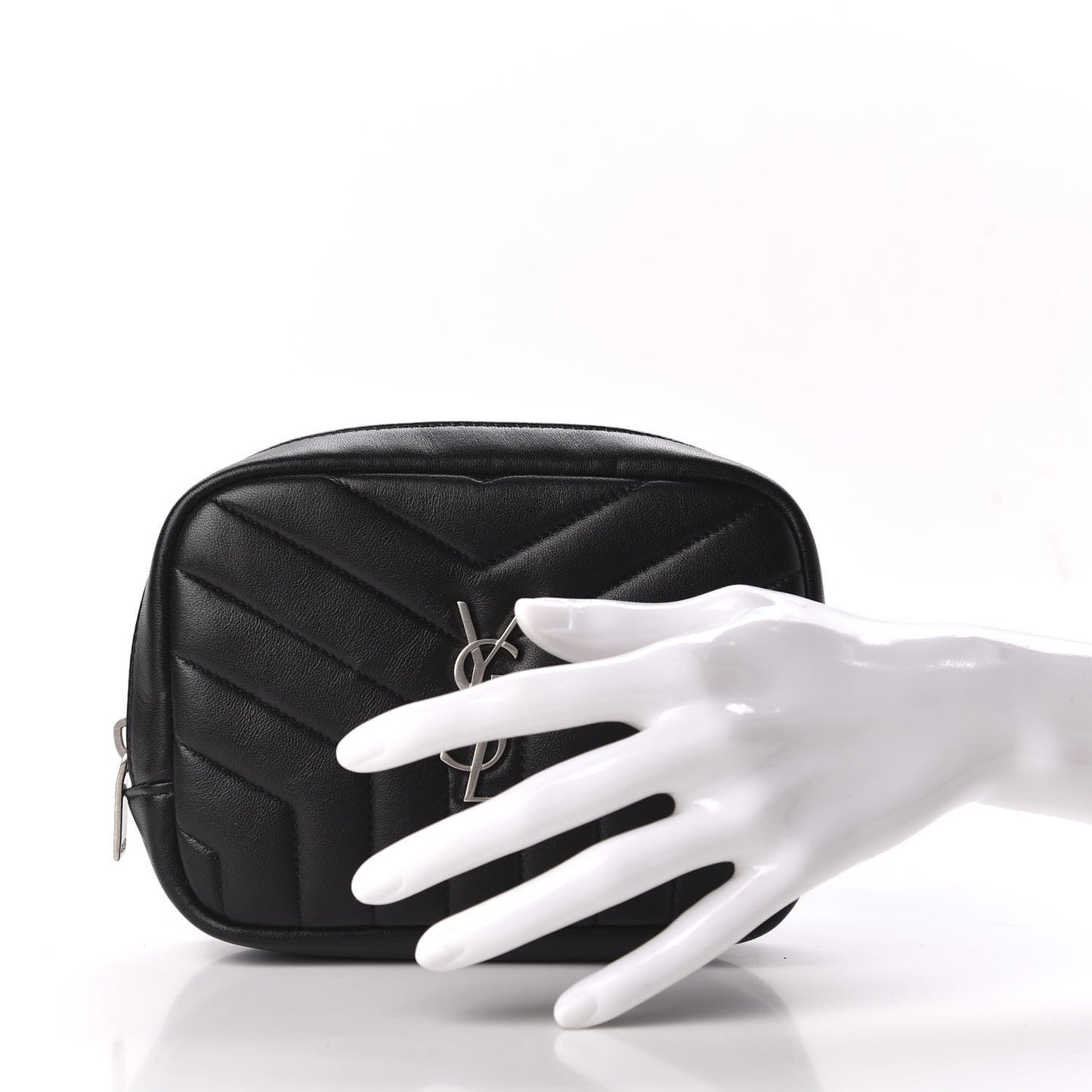 Lambskin Y Quilted Monogram Loulou Cosmetic Case Black