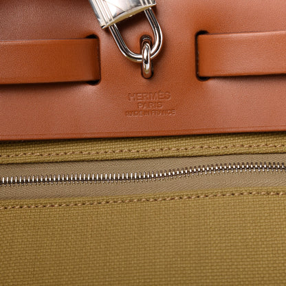 Hermes Military Toile Vache Hunter Herbag Zip Retourne 31 PM Ginger Naturel 10 of 12