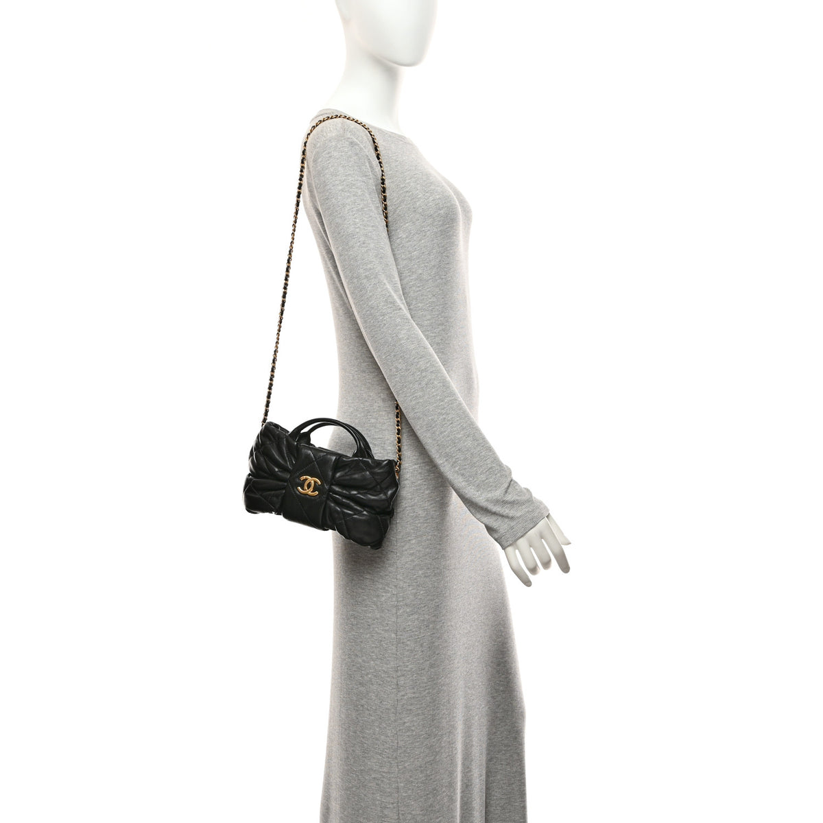 Lambskin Quilted Mini Bow Bag Black