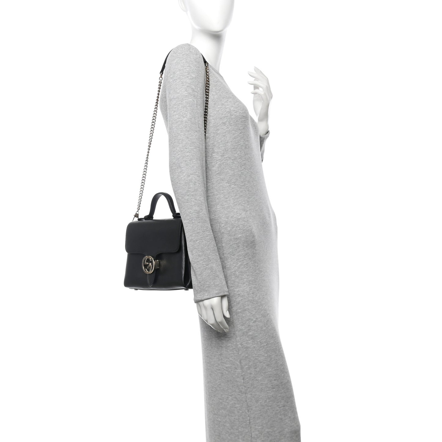 Dollar Calfskin Interlocking G Top Handle Shoulder Bag Black