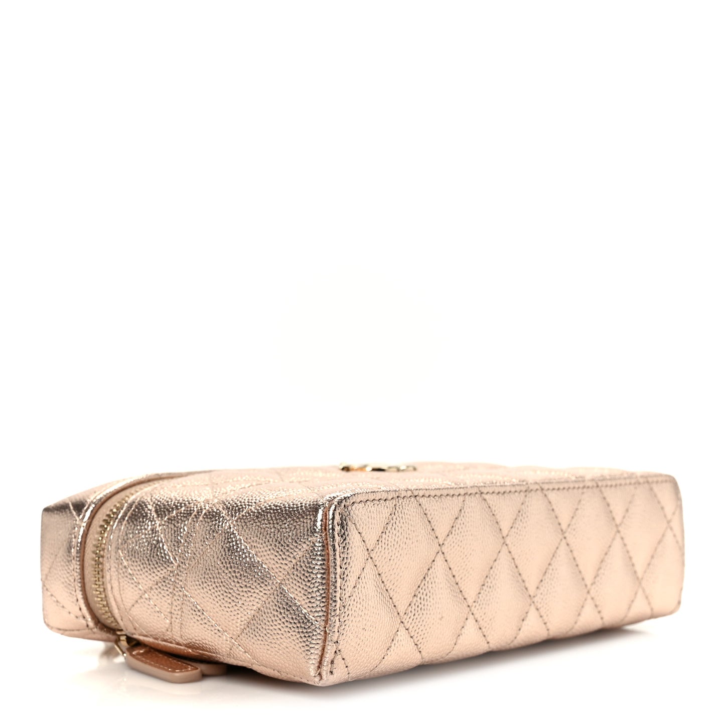Metallic Caviar Quilted Trendy Handle Slim Vanity Copper