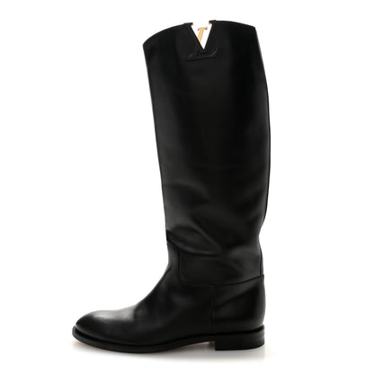 Louis Vuitton Calfskin Heritage Flat High Boots 38.5 Black 1 of 10