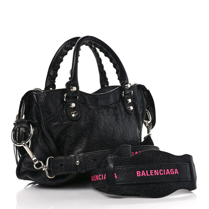 Balenciaga Agneau Classic Silver Hardware Mini City Logo Strap Black Pink 3 of 13