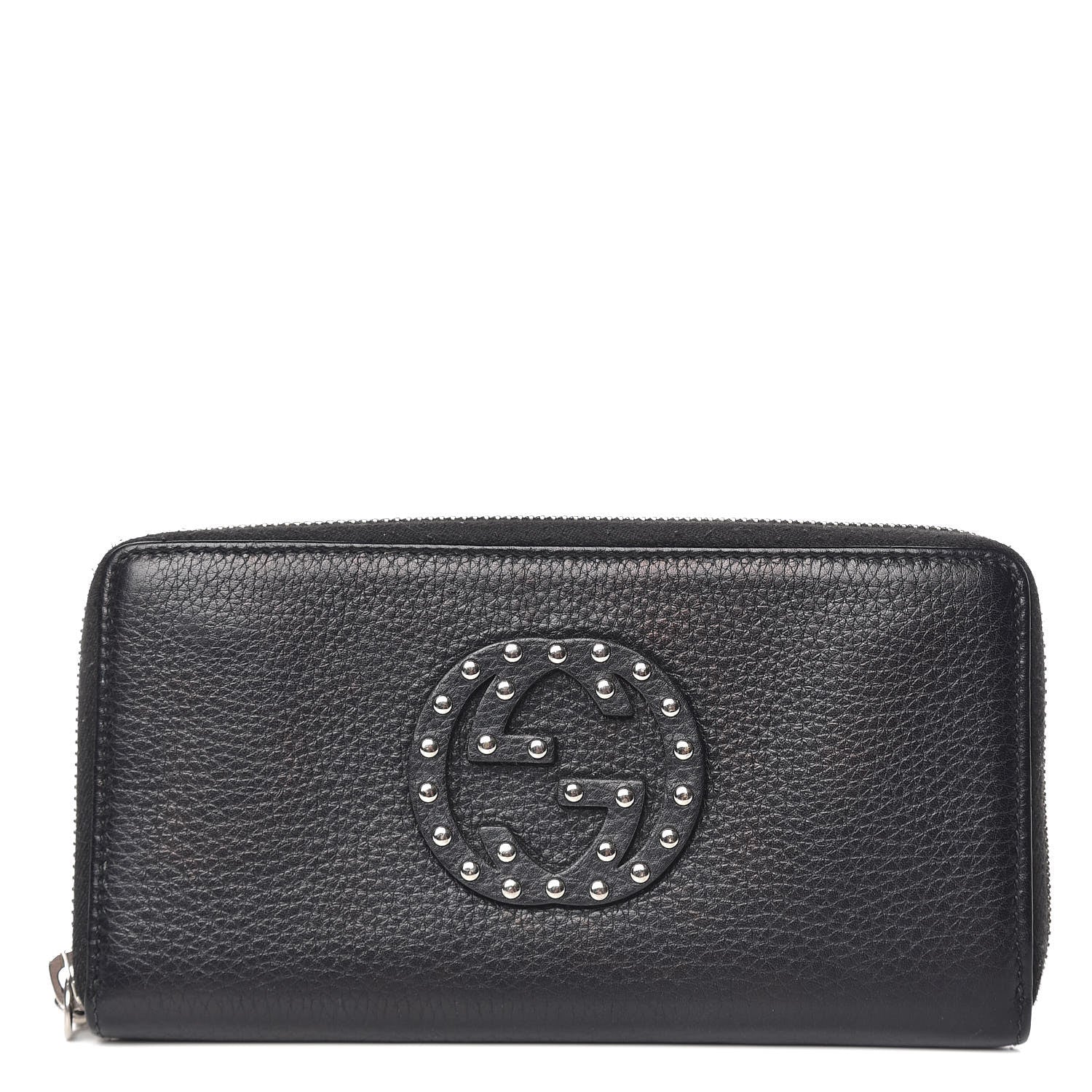 Gucci Pebbled Calfskin Studded Soho Zip Around Wallet Black 1 of 10