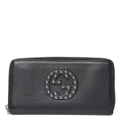 Gucci Pebbled Calfskin Studded Soho Zip Around Wallet Black 1 of 10