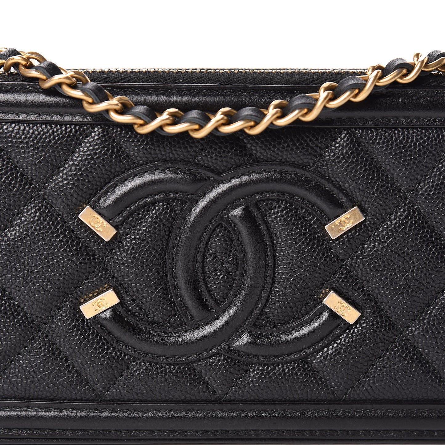 Caviar Quilted CC Filigree Clutch With Chain Black