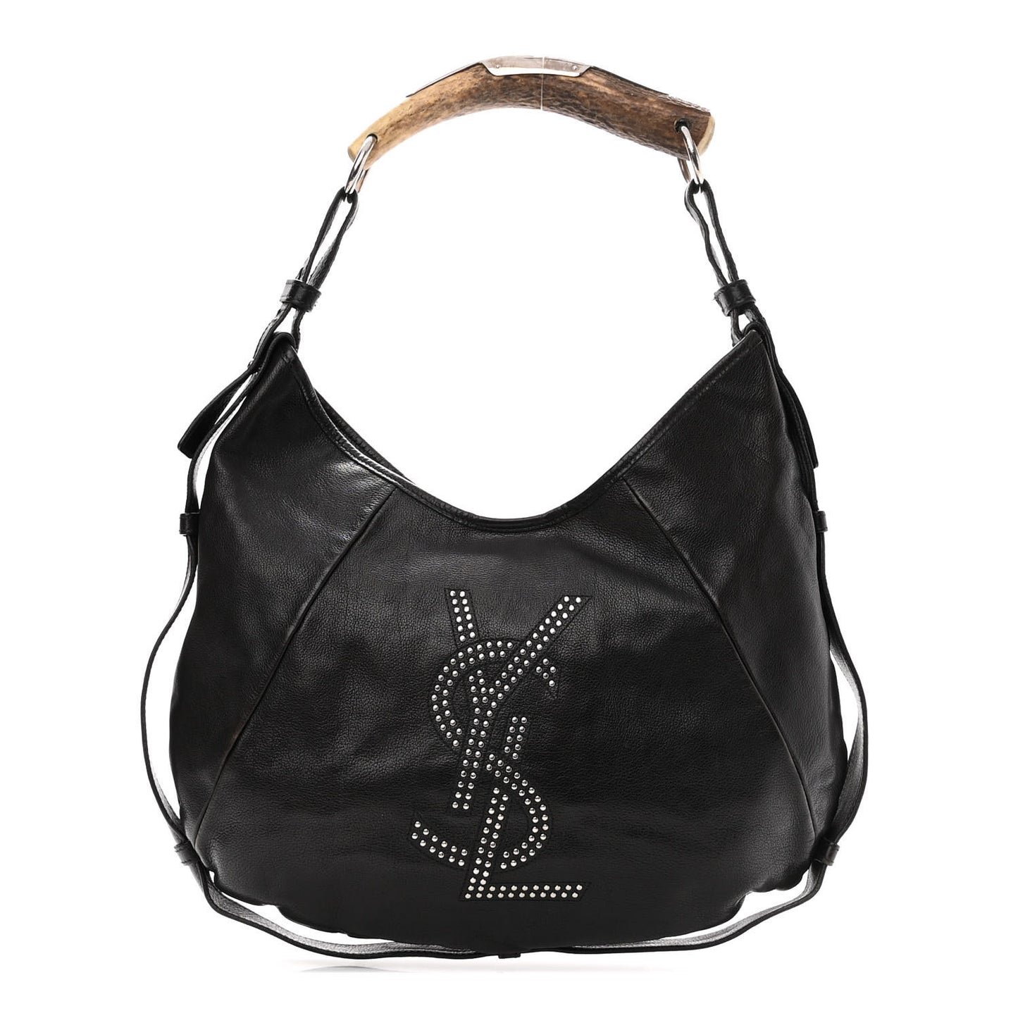 Calfskin Horn Studded Logo Mombasa Hobo Black