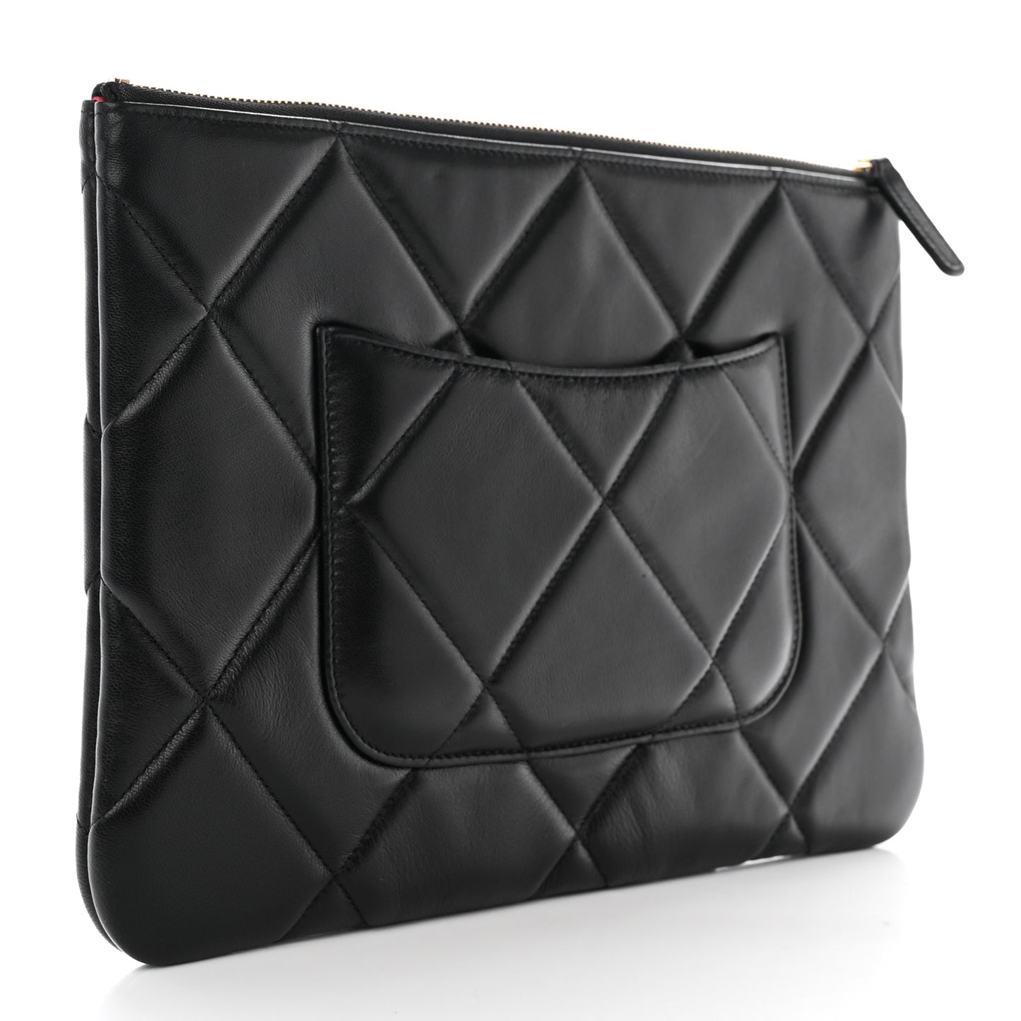 Goatskin Quilted Large Chanel 19 Pouch Black