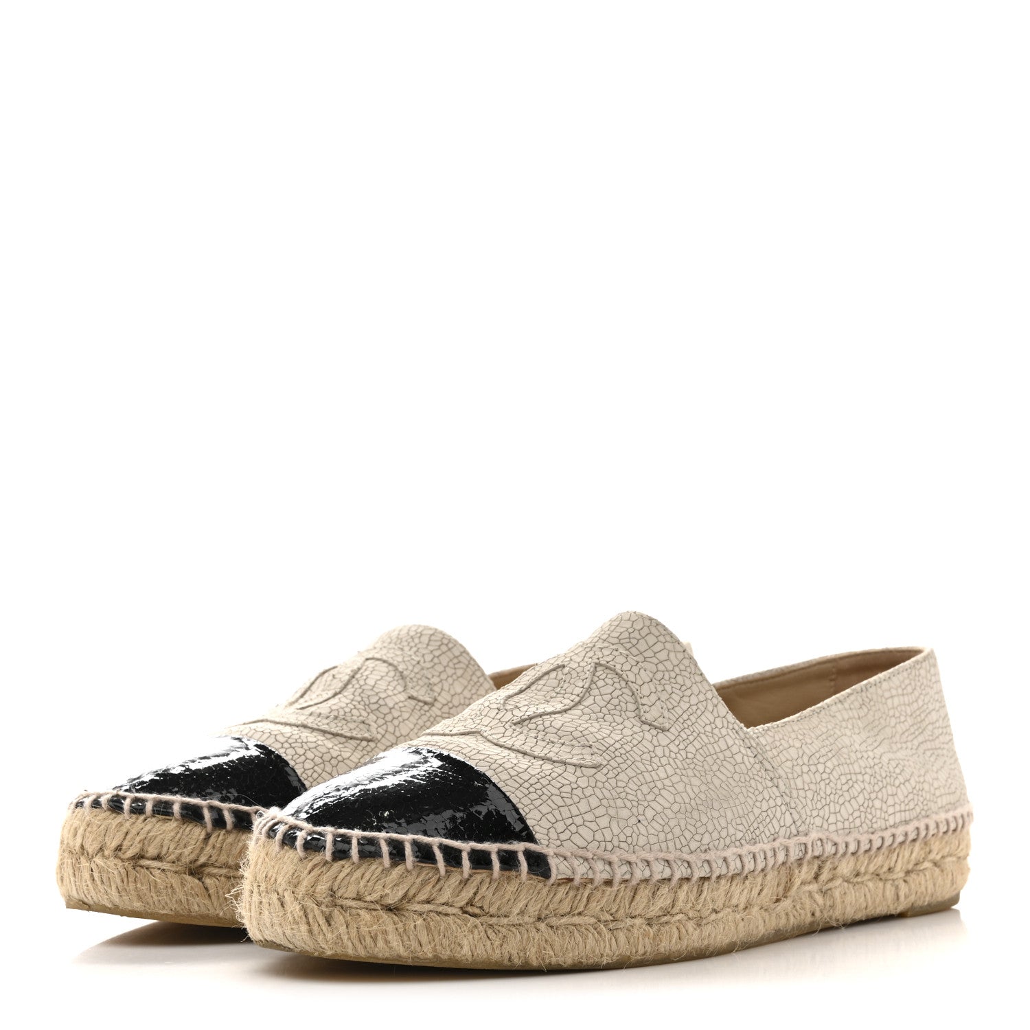 Chanel Crackled Calfskin Espadrilles 39 Light Beige Black 4 of 11