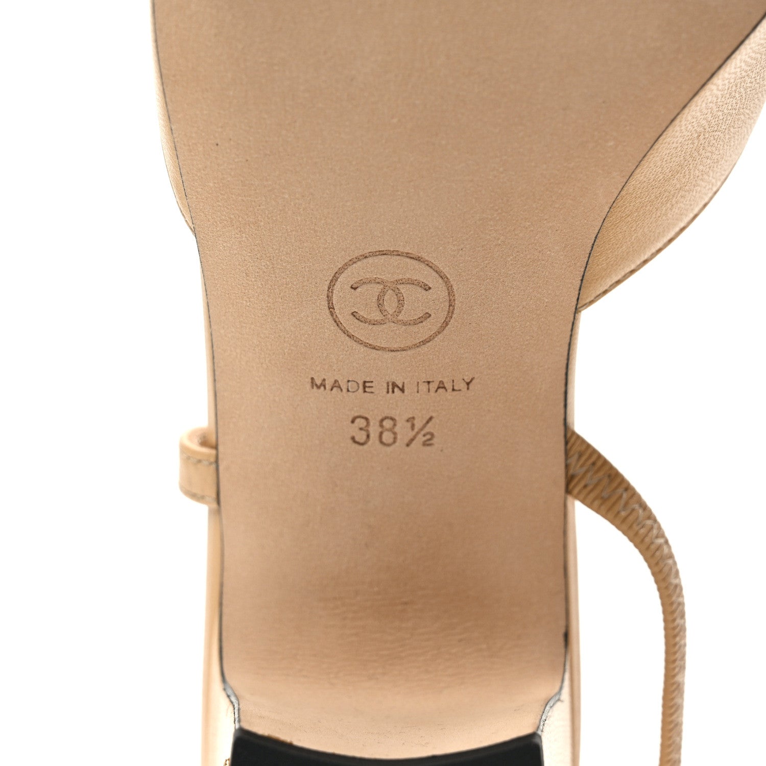 Chanel Goatskin Grosgrain Cap Toe CC Slingback Pumps 38 Beige Black 6 of 8