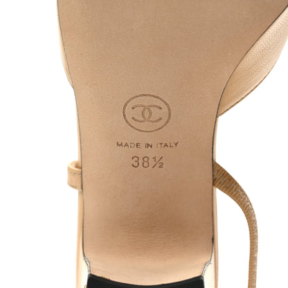 Chanel Goatskin Grosgrain Cap Toe CC Slingback Pumps 38 Beige Black 6 of 8