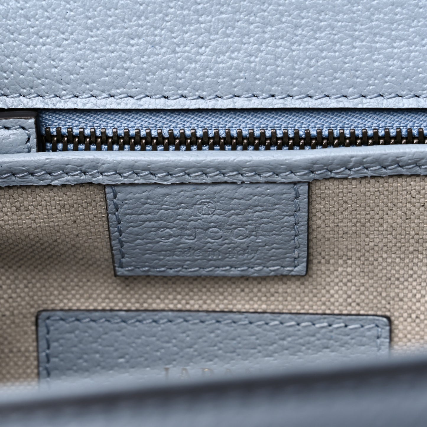 Raffia Textured Dollar Calfskin GG Monogram Small Bamboo 1947 Top Handle Bag Light Blue Natural