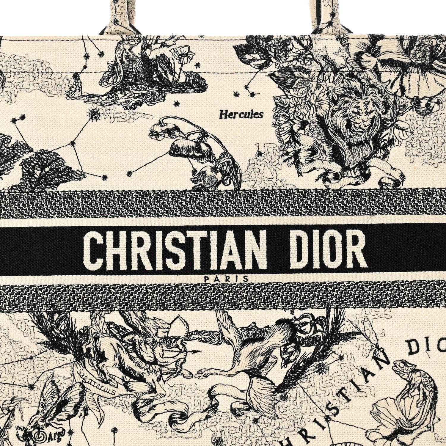 Christian Dior Canvas Embroidered Large Zodiac Toile De Jouy Book Tote Latte 7 of 13