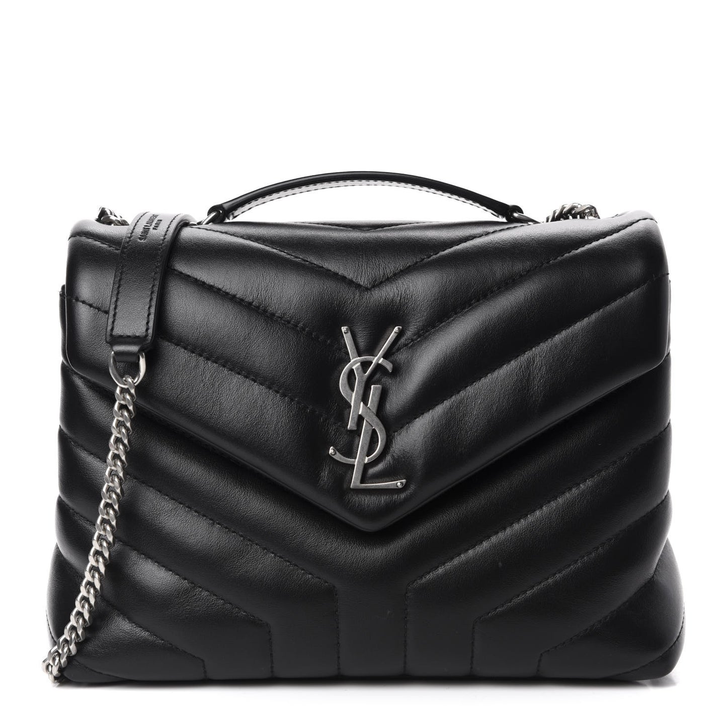 Calfskin Y Quilted Monogram Small Loulou Chain Satchel Black