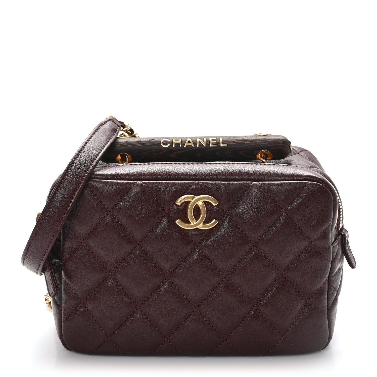 Chanel Lambskin Quilted Mini Wenge Wood Bowling Bag Burgundy 1 of 11