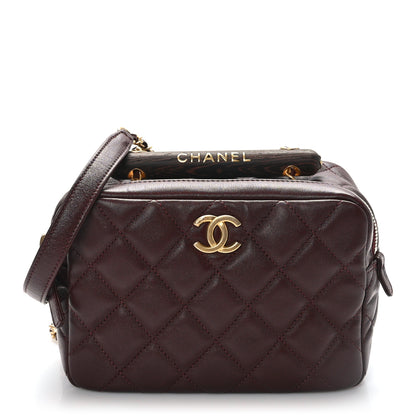 Chanel Lambskin Quilted Mini Wenge Wood Bowling Bag Burgundy 1 of 11