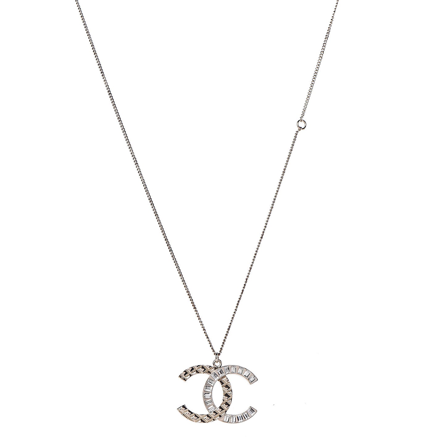 Baguette Crystal Quilted CC Pendant Necklace Gold