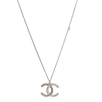 Chanel Baguette Crystal Quilted CC Pendant Necklace Gold 1 of 6
