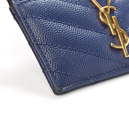 Saint Laurent Grain De Poudre Matelasse Chevron Monogram Credit Card Case Navy 7 of 9