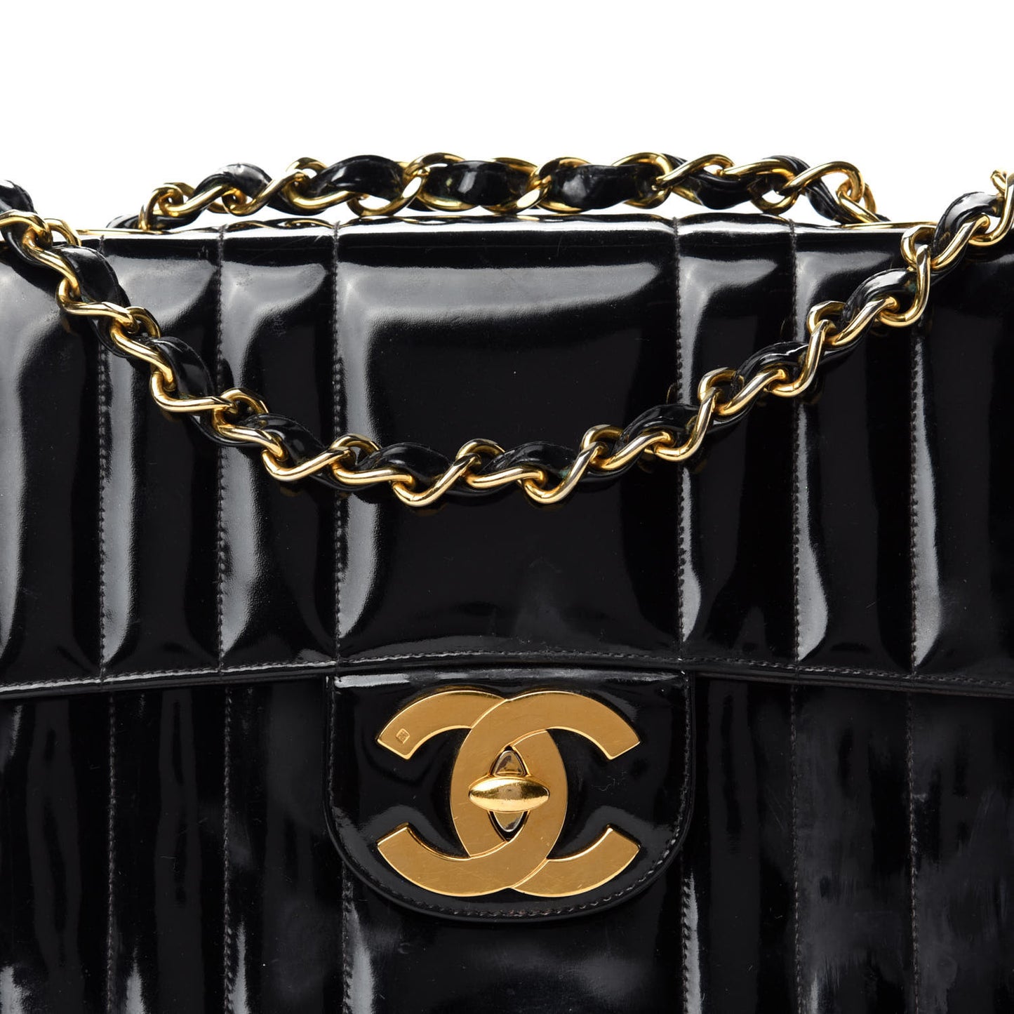 Patent Vertical Quilted Jumbo Single Flap Black