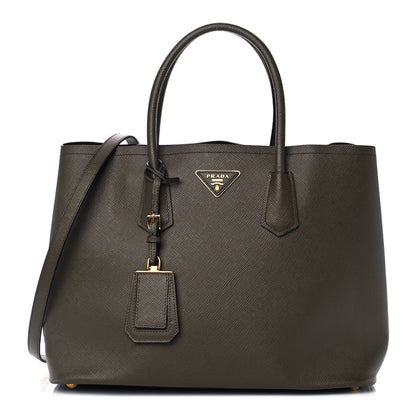 Prada Saffiano Cuir Medium Double Bag Militare 1 of 10