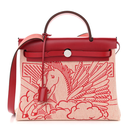 Hermes Vache Hunter Toile Pegase Pop Herbag Zip Retourne 31 PM Rouge Piment 1 of 12