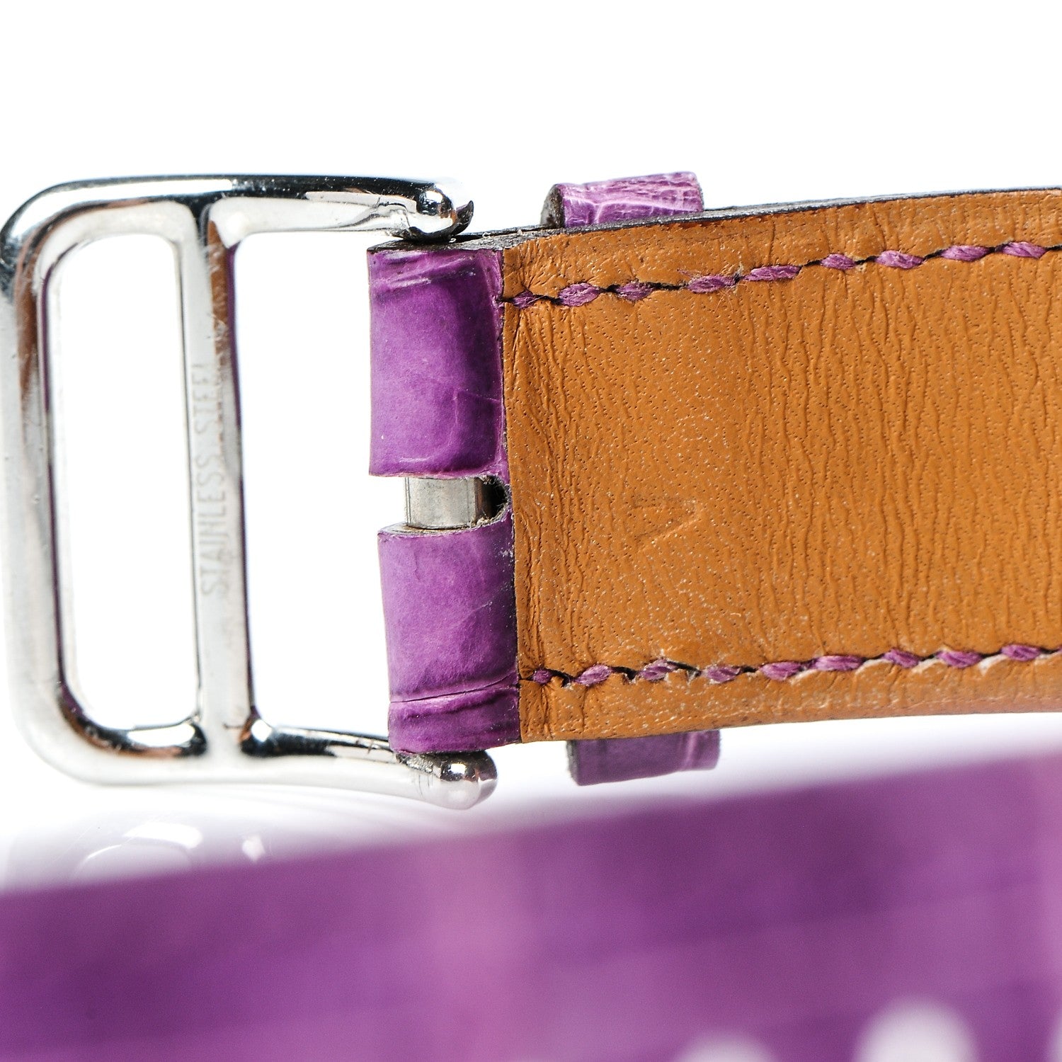 Hermes Stainless Steel Alligator Diamond Bezel 26mm Heure H Hour Quartz Watch Amethyst 7 of 11