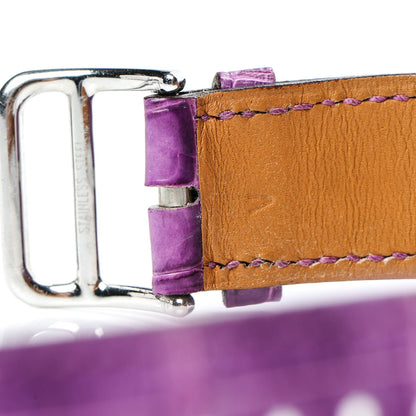 Hermes Stainless Steel Alligator Diamond Bezel 26mm Heure H Hour Quartz Watch Amethyst 7 of 11