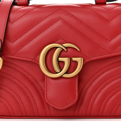 Gucci Calfskin Matelasse Mini GG Marmont Top Handle Shoulder Bag Hibiscus Red 8 of 12