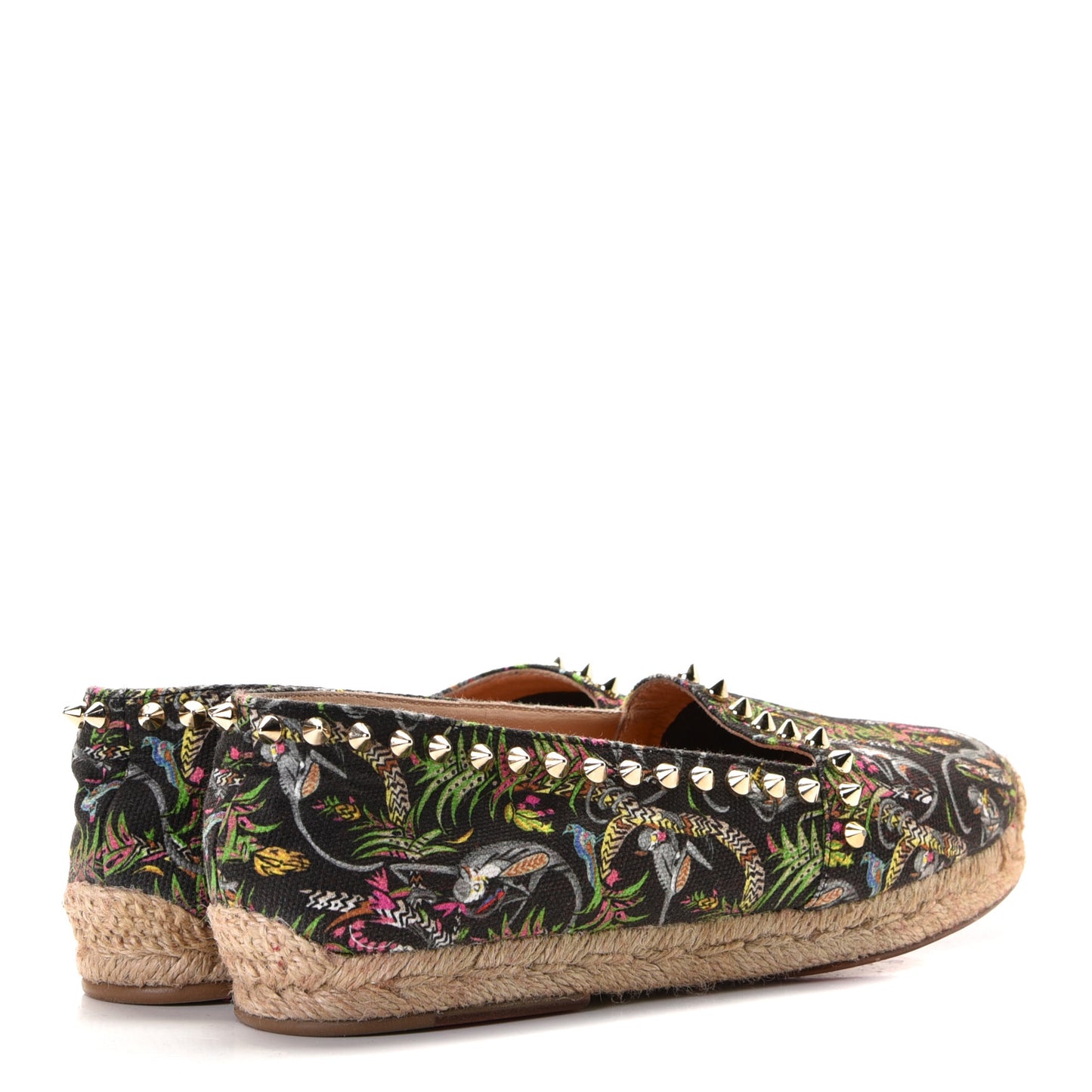 Canvas Loubi Jungle Print Ares Spikes Flat Espadrille 37 Black