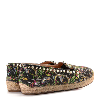 Christian Louboutin Canvas Loubi Jungle Print Ares Spikes Flat Espadrille 37 Black 3 of 9