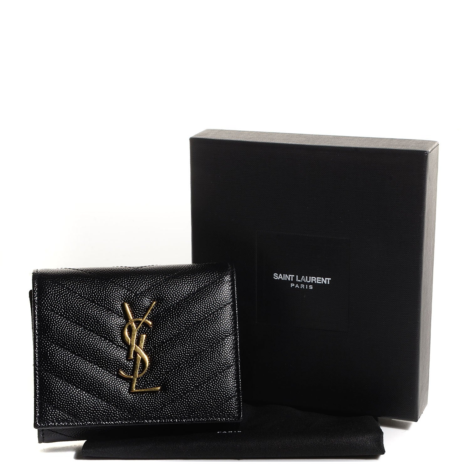Saint Laurent Grain De Poudre Matelasse Chevron Monogram Compact Wallet Black 5 of 5
