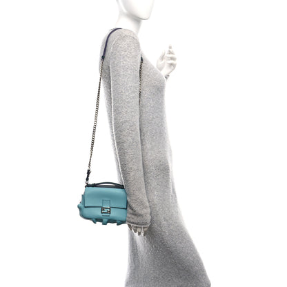 Fendi Vitello Dolce Waves Tri-Color Micro Double Baguette Verde Inglese Papavero Laguna 2 of 11