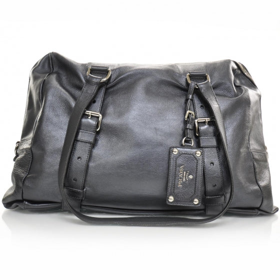 Prada Leather Large New Look Satchel Metallic Black 4 of 9
