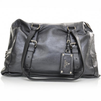Prada Leather Large New Look Satchel Metallic Black 4 of 9