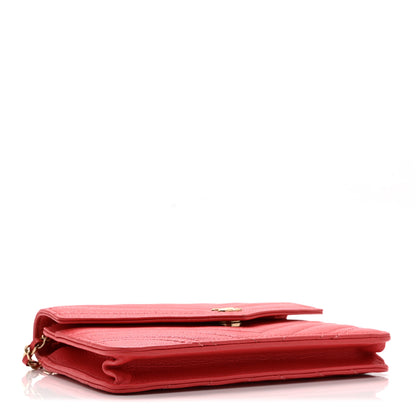 Chanel Shiny Goatskin Chevron Quilted Statement Wallet On Chain WOC Red 4 of 12