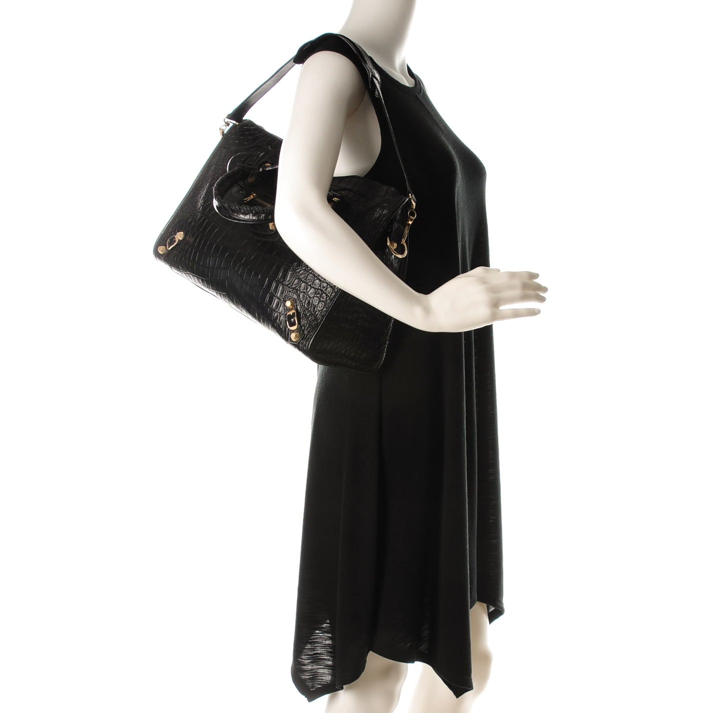 Balenciaga Calfskin Crocodile Embossed Giant 12 Gold Hardware City Black 2 of 7