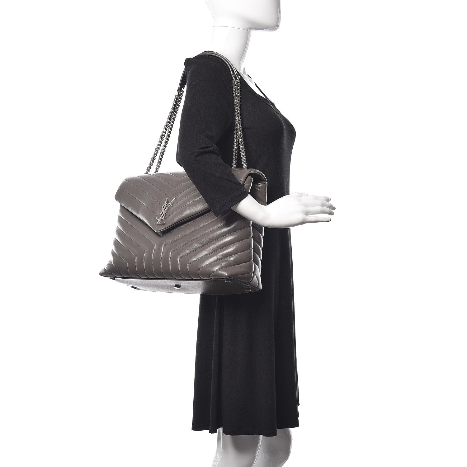 Saint Laurent Calfskin Y Quilted Monogram Large Loulou Chain Satchel Earth 2 of 10