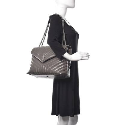 Saint Laurent Calfskin Y Quilted Monogram Large Loulou Chain Satchel Earth 2 of 10