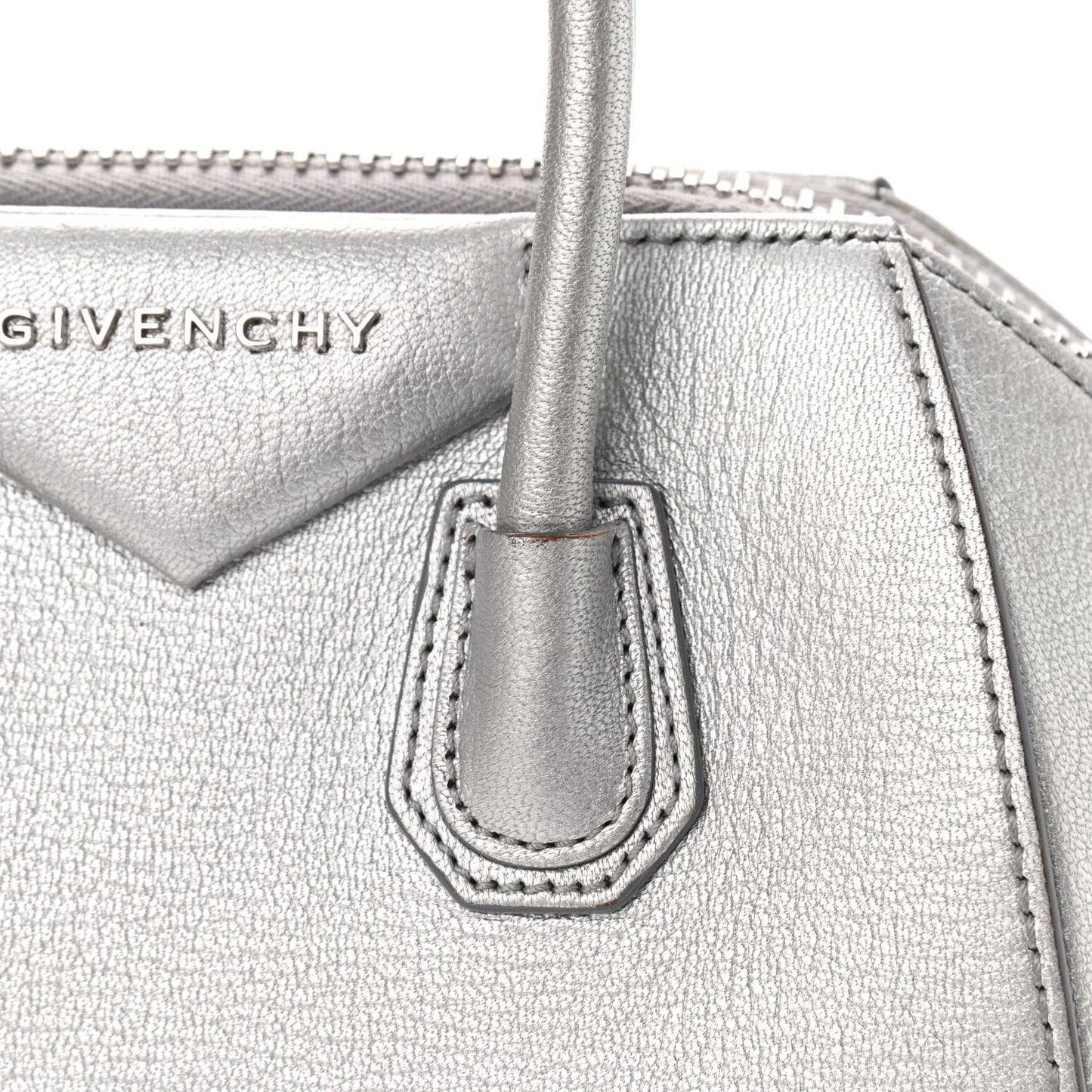 Metallic Sugar Goatskin Mini Antigona Silver