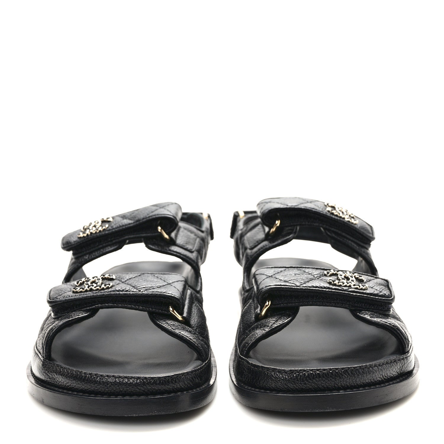 Chanel Grained Calfskin Velcro Dad Sandals 38.5 Black 2 of 8
