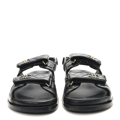 Chanel Grained Calfskin Velcro Dad Sandals 38.5 Black 2 of 8