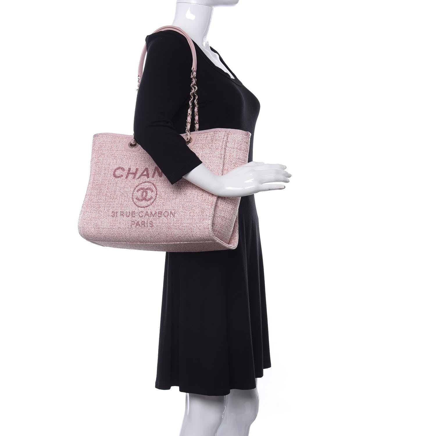 Chanel Straw Lurex Small Deauville Tote Pink 2 of 10