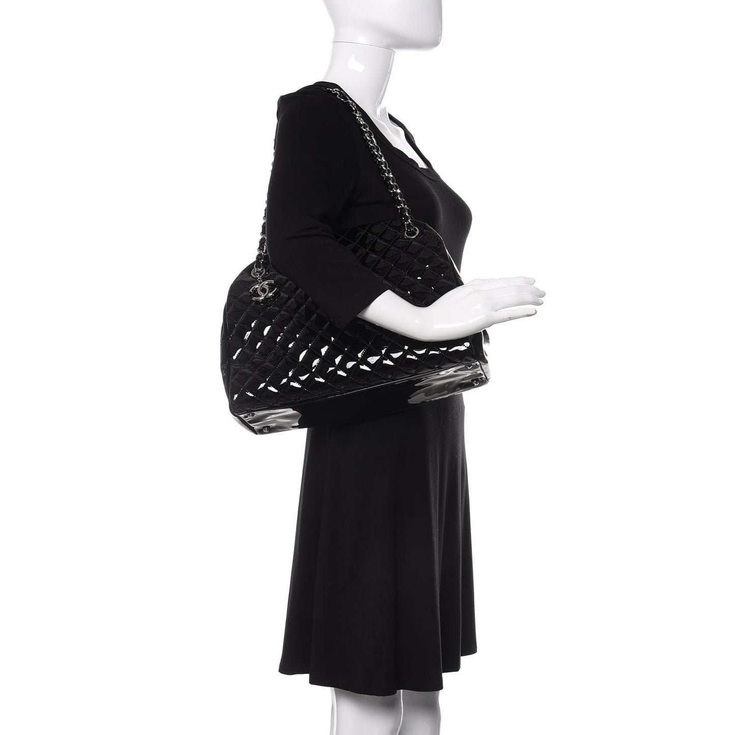 Patent Quilted Large Just Mademoiselle Bowling Bag Black