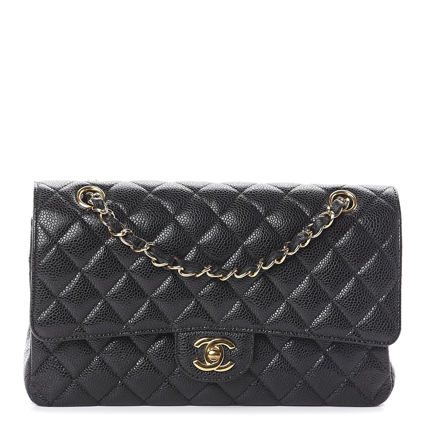 Caviar Quilted Medium Double Flap Black