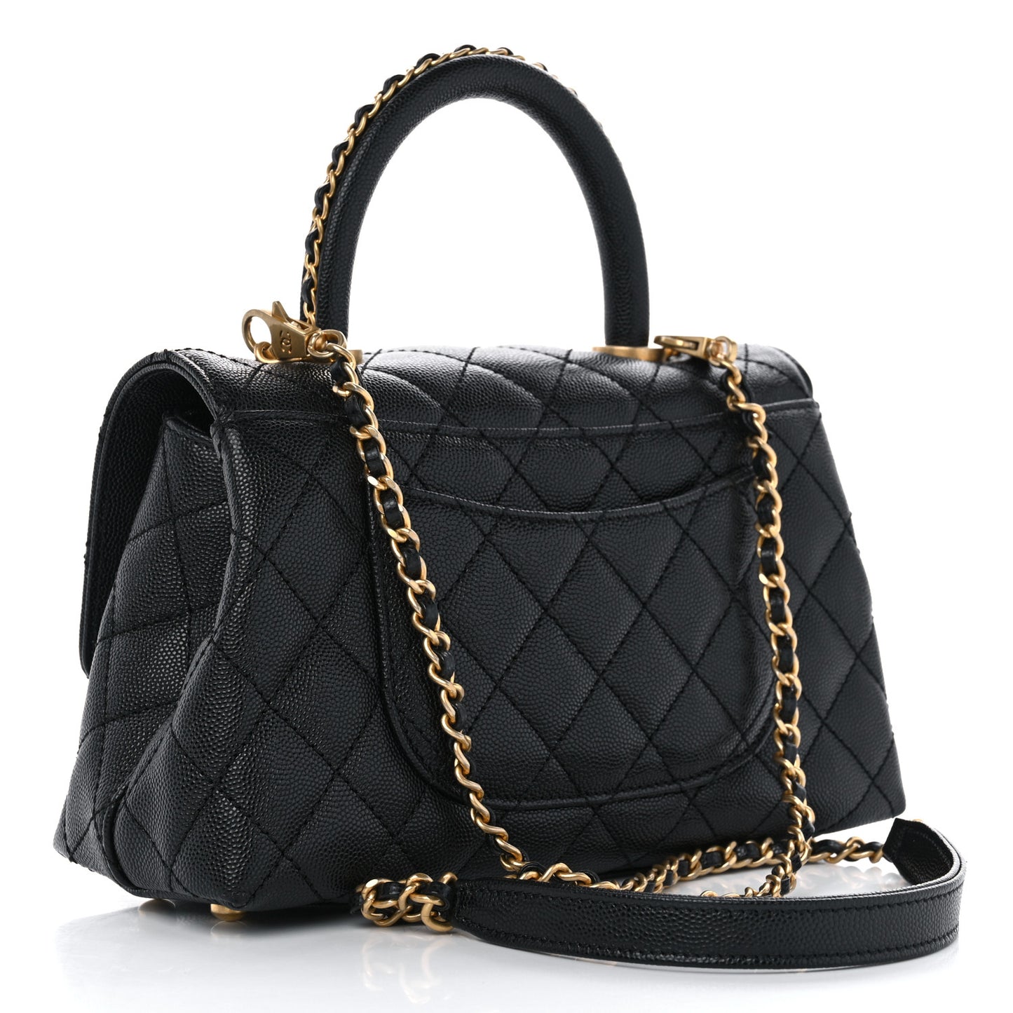 Caviar Quilted Mini Coco Chain Handle Flap Black