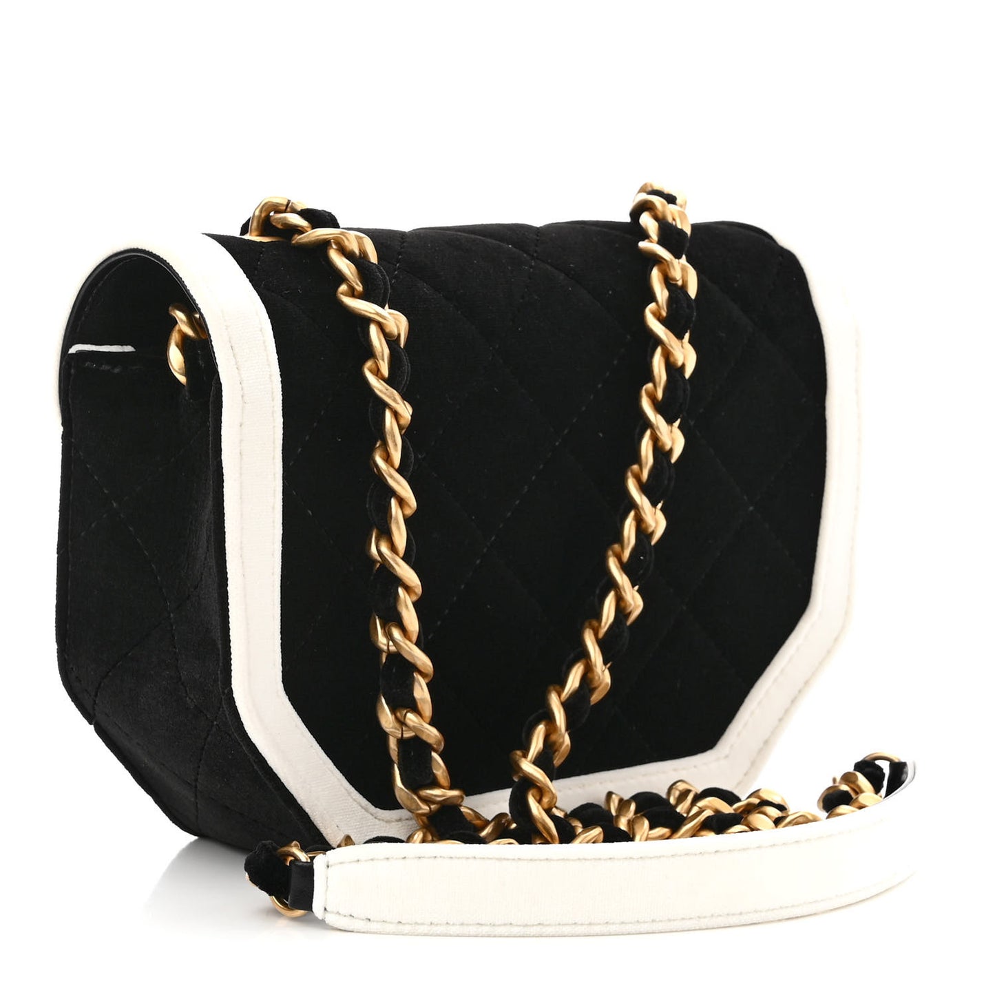 Velvet Quilted Mini Place Vendome Flap Black White