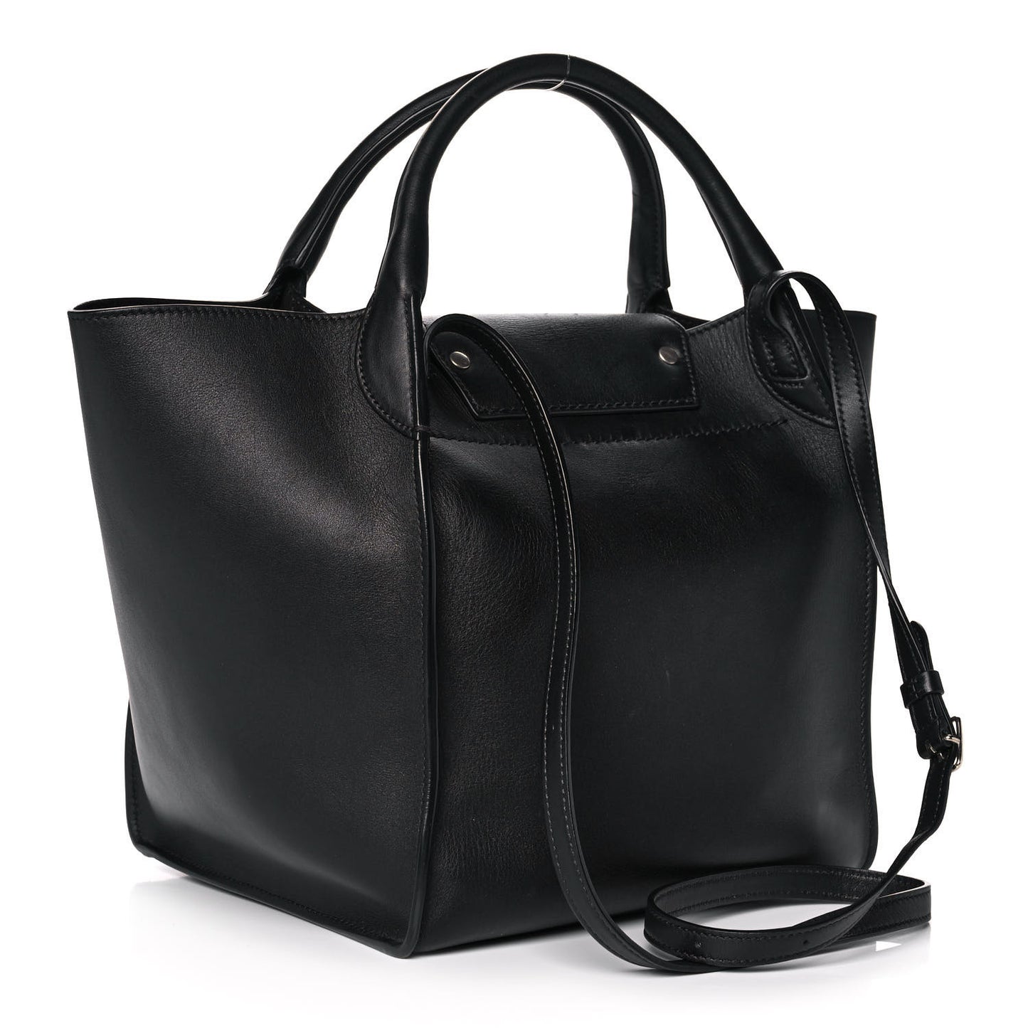 Supple Grained Calfskin Small Long Strap Big Bag Black