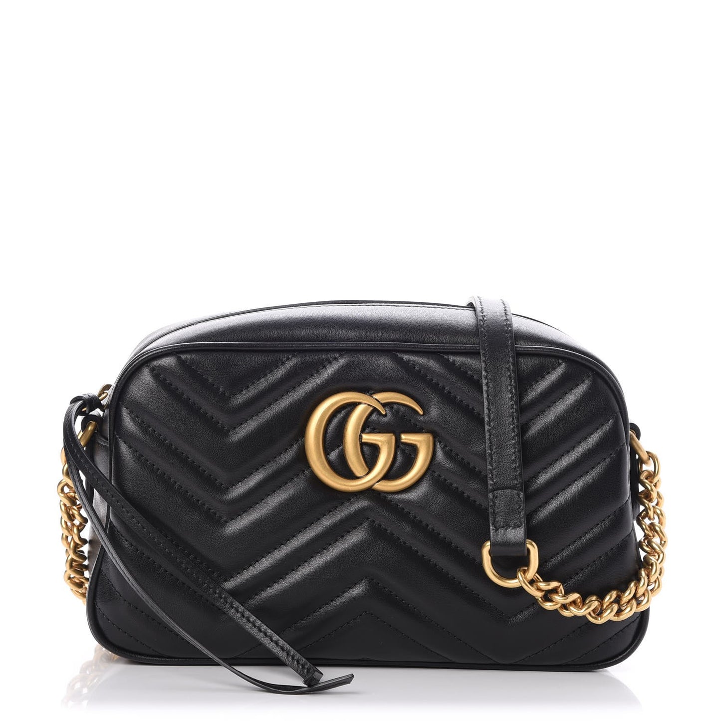 Calfskin Matelasse Small GG Marmont Chain Shoulder Bag Black