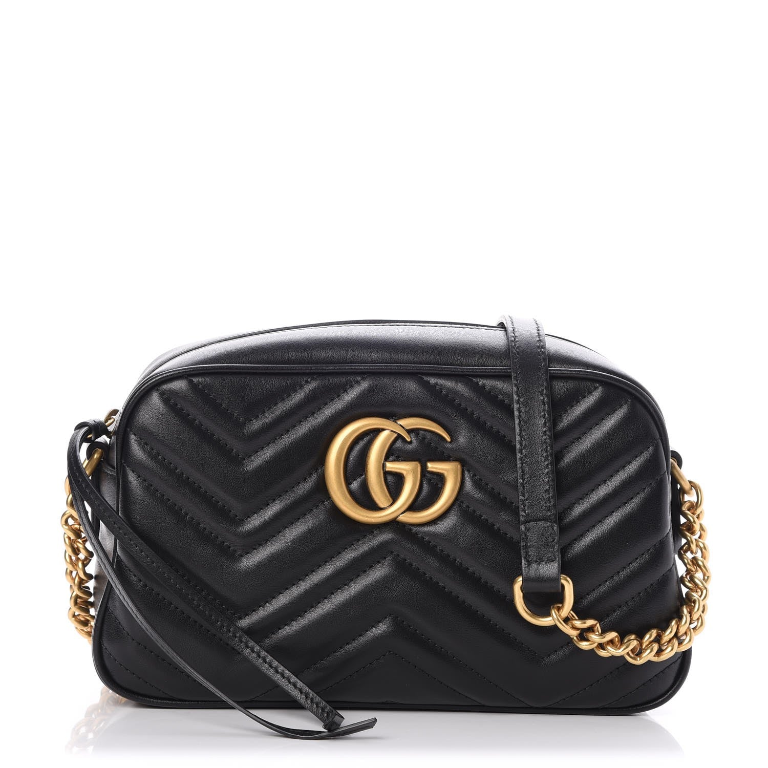 Gucci Calfskin Matelasse Small GG Marmont Chain Shoulder Bag Black 1 of 8